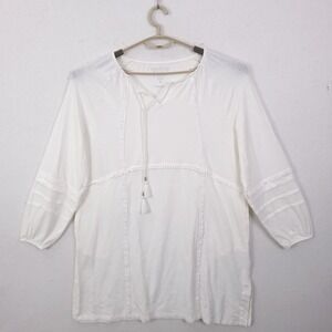 Coolibar Balandra Beach Cover-Up Tunic XL White UPF 50+ Cotton Bamboo Tassel